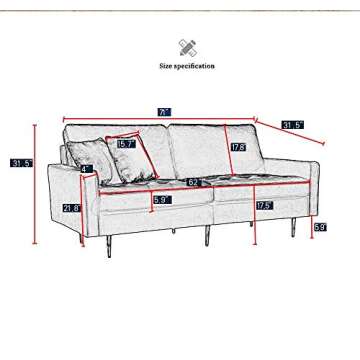Danxee Velvet Fabric Sofa 71" Modern Couch with Pillows
