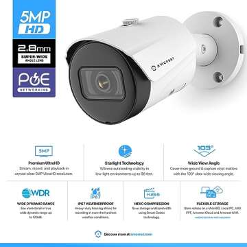 Amcrest UltraHD 5MP Outdoor POE Camera 2592 x 1944p Bullet IP Security Camera, Outdoor IP67 Waterpro...