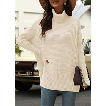 EFAN Women's Turtleneck Oversized Sweaters Fall Outfits Clothes Trendy Long Pullover Knit Winter Tunic 2025 Apricot L