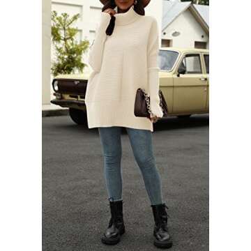 EFAN Women's Turtleneck Oversized Sweaters Fall Outfits Clothes Trendy Long Pullover Knit Winter Tunic 2025 Apricot L