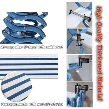 INTSUPERMAI Attic Ladder Loft Stairs 12 Loft Steps Ladder Folding Staircase Foldable Attic Stairs Pull Down with Aluminum Alloy Scissor Stair Structure No handrail 10 ft Height Blue