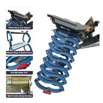 INTSUPERMAI Attic Ladder Loft Stairs 12 Loft Steps Ladder Folding Staircase Foldable Attic Stairs Pull Down with Aluminum Alloy Scissor Stair Structure No handrail 10 ft Height Blue