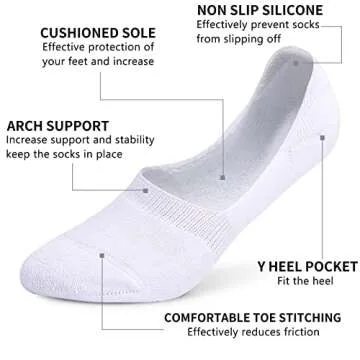 Leotruny 6 Pairs Unisex Thick Cushion Athletic Cotton Non Slip Low Cut Flat Liner No Show Socks (Medium, C01-Black/White/Light Gray)