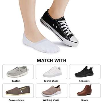 Leotruny 6 Pairs Unisex Thick Cushion Athletic Cotton Non Slip Low Cut Flat Liner No Show Socks (Medium, C01-Black/White/Light Gray)