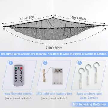 Basumee Stuffed Animals Net or Hammock with LED Light Hanging Toy Net Hammock for Stuffed Animals Storage Stuff Animals Hammocks for Nursery Kids Room with Remote Control, 8 Kinds of Lights(Pack of 1)