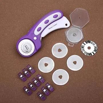 45mm Fabric Cutter Set, Rotary Cutter Tool Kit with 6 Replacement Rotary Blades, Quilting Rotary Cutter with Safety Lock Ergonomic Classic Comfort Loop for Crafting Sewing Quilting (Purple)