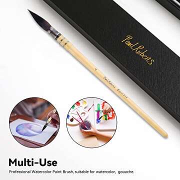 Paul Rubens Professional Watercolor Paint Brush, Size 4 Wash/Mop Round Squirrel Hair Paint Brush for Art Painting, Fine Detailing, Acrylic, Gouache, Oil