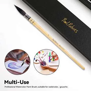 Paul Rubens Professional Watercolor Paint Brush, Size 4 Wash/Mop Round Squirrel Hair Paint Brush for Art Painting, Fine Detailing, Acrylic, Gouache, Oil