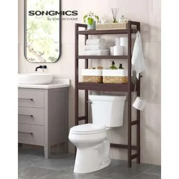 SONGMICS Over The Toilet Storage, 3-Tier Over Toilet Bathroom Organizer with Adjustable Shelf, Fit M...