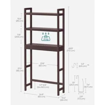 SONGMICS Over The Toilet Storage, 3-Tier Over Toilet Bathroom Organizer with Adjustable Shelf, Fit Most Toilets, Space-Saving, Brown UBTS01BR