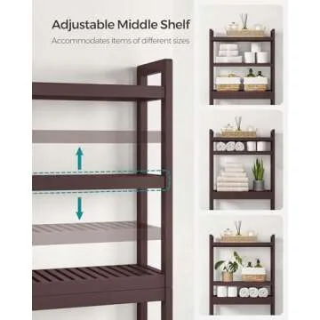 SONGMICS Over The Toilet Storage, 3-Tier Over Toilet Bathroom Organizer with Adjustable Shelf, Fit Most Toilets, Space-Saving, Brown UBTS01BR