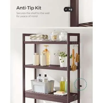 SONGMICS Over The Toilet Storage, 3-Tier Over Toilet Bathroom Organizer with Adjustable Shelf, Fit Most Toilets, Space-Saving, Brown UBTS01BR