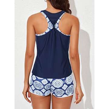 Aleumdr 3 Piece Athletic Tankini Swimsuits for Women with Shorts Swim Tank Tops with Sports Bra and ...