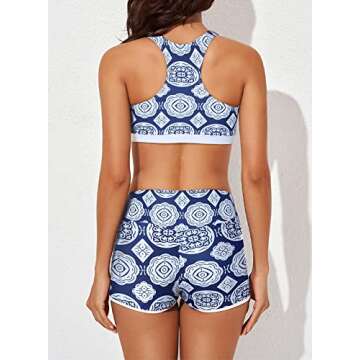 Aleumdr 3 Piece Athletic Tankini Swimsuits for Women with Shorts Swim Tank Tops with Sports Bra and Boyshorts Bathing Suits Blue Large