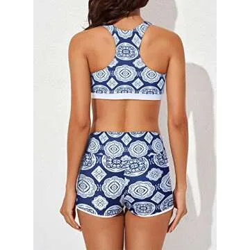 Aleumdr 3 Piece Athletic Tankini Swimwear for Women