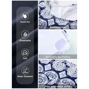 Aleumdr 3 Piece Athletic Tankini Swimsuits for Women with Shorts Swim Tank Tops with Sports Bra and Boyshorts Bathing Suits Blue Large