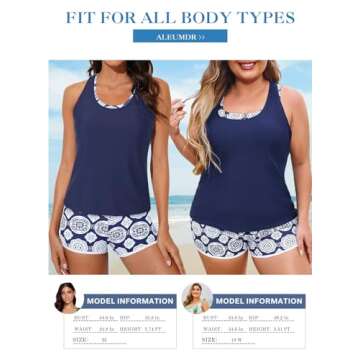 Aleumdr 3 Piece Athletic Tankini Swimsuits for Women with Shorts Swim Tank Tops with Sports Bra and Boyshorts Bathing Suits Blue Large