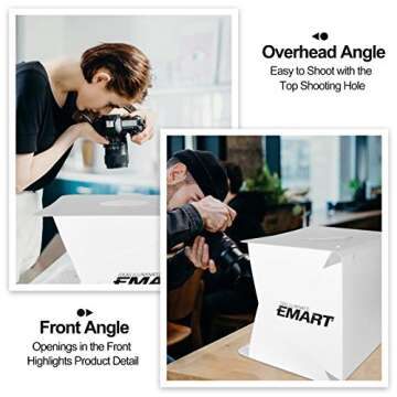 Upgrade EMART 14" x 16" Photography Table Top Light Box 104 LED Portable Photo Studio Shooting Tent with Color Backdrops and Phone Tripod Holder