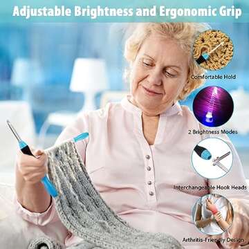 Votris Light Up Crochet Hooks - Crochet Kit for Beginners, Ergonomic Soft Grip, Rechargeable Light, ...