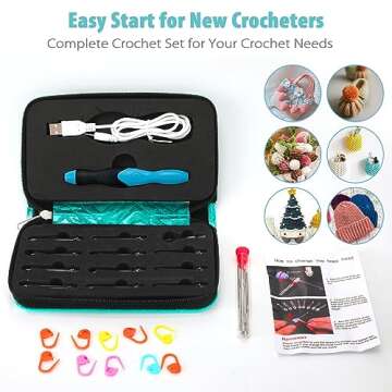 Votris Light Up Crochet Hooks - Crochet Kit for Beginners, Ergonomic Soft Grip, Rechargeable Light, 11 Interchangeable Heads - Ideal Crochet Set for Crocheting Yarn, Arthritic Hands, Crafting Delight