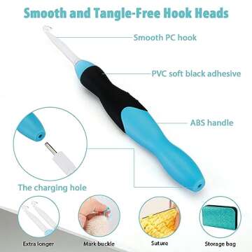 Votris Light Up Crochet Hooks - Crochet Kit for Beginners, Ergonomic Soft Grip, Rechargeable Light, 11 Interchangeable Heads - Ideal Crochet Set for Crocheting Yarn, Arthritic Hands, Crafting Delight