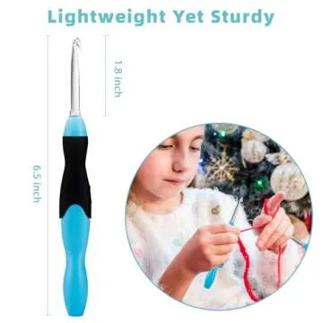 Votris Light Up Crochet Hooks - Crochet Kit for Beginners, Ergonomic Soft Grip, Rechargeable Light, 11 Interchangeable Heads - Ideal Crochet Set for Crocheting Yarn, Arthritic Hands, Crafting Delight