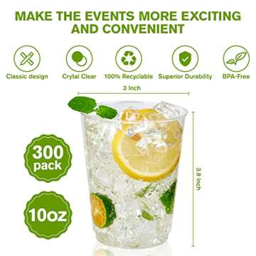 JollyPack 300 Pack Clear Plastic Cups 10 OZ Disposable Heavy-duty Hard Drinking Cups for Christmas, ...