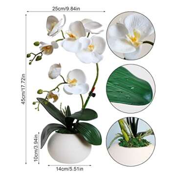 Forlaoers Tall 17" White Real Touch Orchid Artificial Flowers with Vase Faux Plant Silk Floral for H...