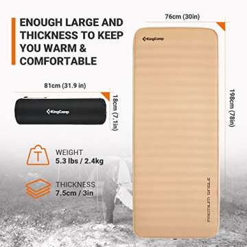 KingCamp Self Inflating Sleeping Pad - Comfort & Insulation for Outdoor Adventures