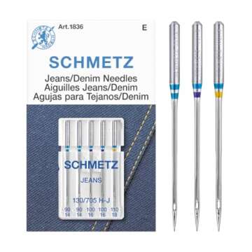 SCHMETZ Jean & Denim Sewing Machine Needles - Precision Needles for Heavy Fabric, Assorted Sizes, 5-Needle Cards, Pack of 5