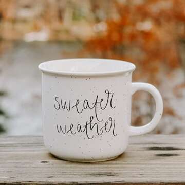 Sweet Water Decor Sweater Weather Fall Coffee Mug | Seasonal 16oz Ceramic Campfire Coffee Cup | Microwave & Dishwasher Safe Autumn, Halloween, Pumpkin Spice & Thanksgiving