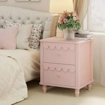 Anbuy Pink Nightstand Set of 2 with Petal Pattern, Modern Night Stand Set 2 with 2 Drawers for Bedro...