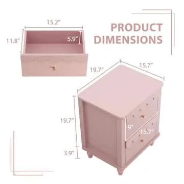Anbuy Pink Nightstand Set of 2 - Stylish Storage Solution