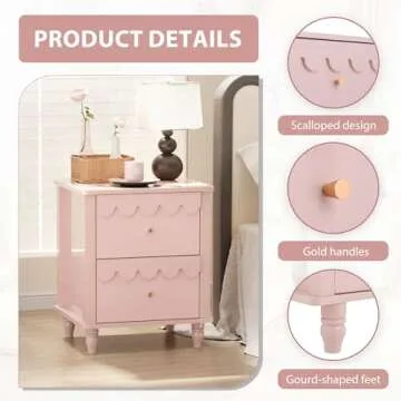 Anbuy Pink Nightstand Set of 2 - Stylish Storage Solution
