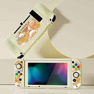 PlayVital ZealProtect Soft Protective Case for Nintendo Switch, Flexible Cover for Switch with Tempered Glass Screen Protector & Thumb Grip Caps & ABXY Direction Button Caps - Hamster & Sunflower