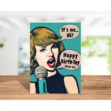 Katie Doodle Funny Birthday Card - Taylor Pop Art Style - Great Swift Merch for Sweet 16, 13th, 18th, 21st, 30th, 40th Birthday Gifts for Women Girls Her - Includes Card (5x7 inch) & Kraft Envelope