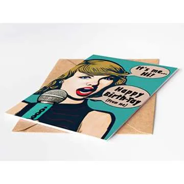 Katie Doodle Funny Birthday Card - Taylor Pop Art Style - Great Swift Merch for Sweet 16, 13th, 18th, 21st, 30th, 40th Birthday Gifts for Women Girls Her - Includes Card (5x7 inch) & Kraft Envelope