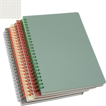 Yansanido Spiral Notebook, 4 Pcs A5 Thick Plastic Hardcover Graph Paper 4 Color 80 Sheets -160 Pages...