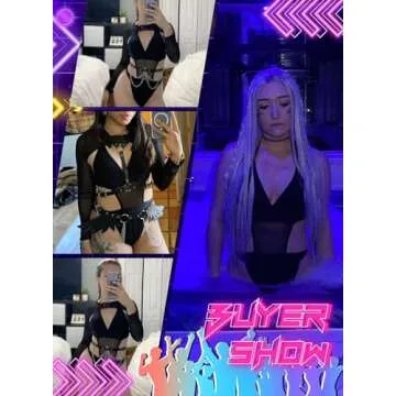 Ella Lust Rave Outfits for Women - EDC Festival Neon Bodysuit Concert Swimsuit Mesh Buckle Crop Top Club Party 2 Pcs Set(Black,S,1017a)