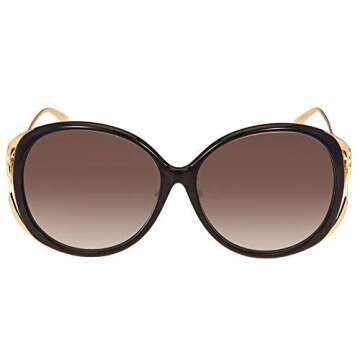 Gucci Oval Sunglasses GG0226SK 001 Black/Gold 60mm 0226