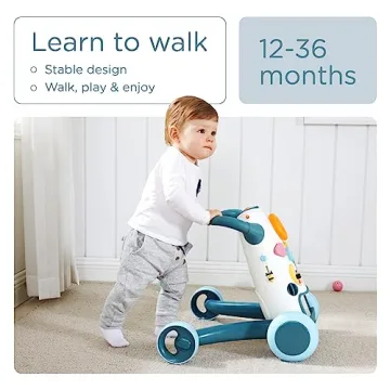 KÜB Baby & Toddler Walker Push Toy, Interactive Sound & Light Effect Musical Montessori Activity Center, Adjustable Speed Wheel, Safe & Stable, Fun Gift for Boy and Girl Learning to Stand & Walk