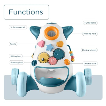 KÜB Baby & Toddler Walker Push Toy, Interactive Sound & Light Effect Musical Montessori Activity Center, Adjustable Speed Wheel, Safe & Stable, Fun Gift for Boy and Girl Learning to Stand & Walk
