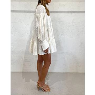 Roiii Women's Casual Long Sleeve Dress Sundress Swing Dress Tunic Dress Button Down Loose Flowy Swing Shift Dresses