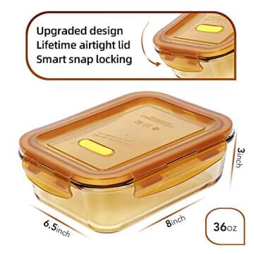 DAS TRUST 5 Pack 36oz Amber Glass Food Storage Containers with Insulated Lunch Bag and Airtight Lids...