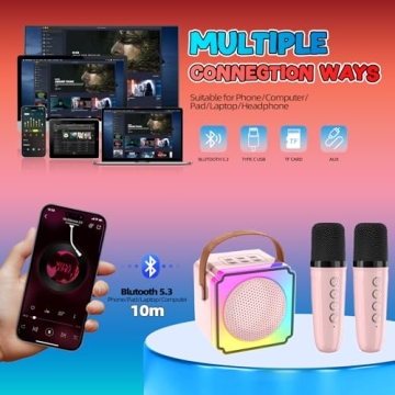 EFAILY Karaoke Machine for Kids, Christmas Birthday Gifts Toys Portable Bluetooth Speaker with 2 Wir...