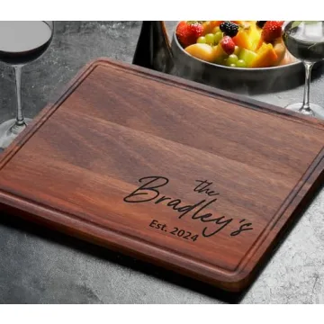 Personalized Engraved Wood Cutting Board for Couples, Walnut Edge Engraved Custom Wedding Gifts, Bes...