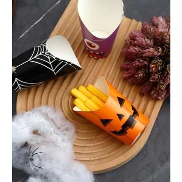 Winoo Design Halloween French Fries Holder - 40 PK - Charcuterie Cups 12oz Disposable Paper French Fry Cups Snack Cup Appetizer Cups for Parties