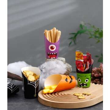 Winoo Design Halloween French Fries Holder - 40 PK - Charcuterie Cups 12oz Disposable Paper French Fry Cups Snack Cup Appetizer Cups for Parties