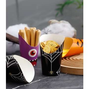 Winoo Design Halloween French Fries Holder - 40 PK - Charcuterie Cups 12oz Disposable Paper French Fry Cups Snack Cup Appetizer Cups for Parties