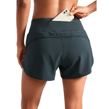 CRZ YOGA Mid Waisted Running Shorts for Women Soft Athletic Workout with Zipper Pocket